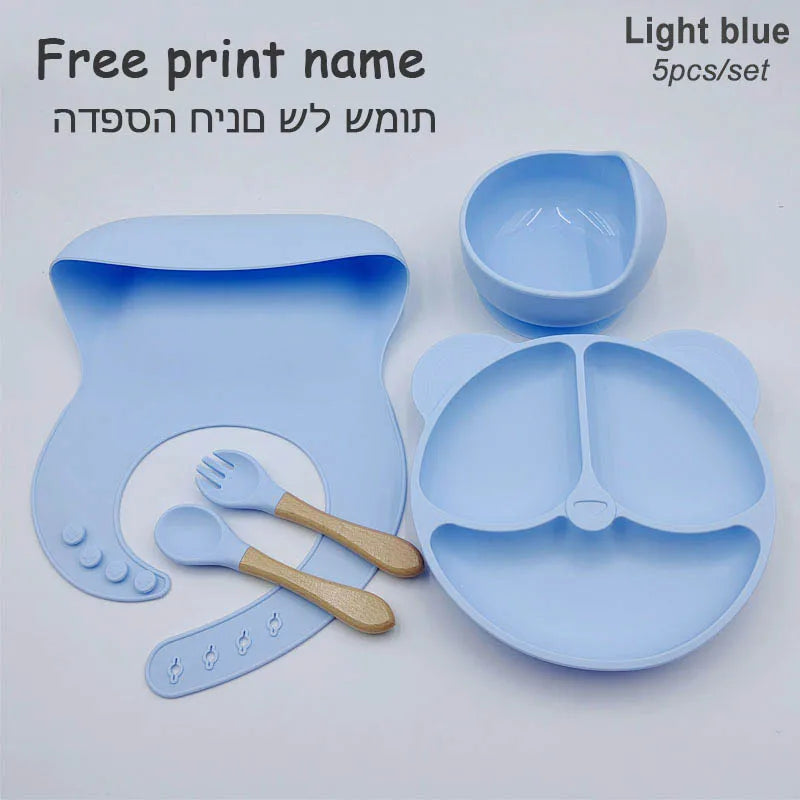 Set Vaisselle Silicone Bébé Personnalisé 8 Pièces - Assiette Bol Tasse Bavoir Prénom