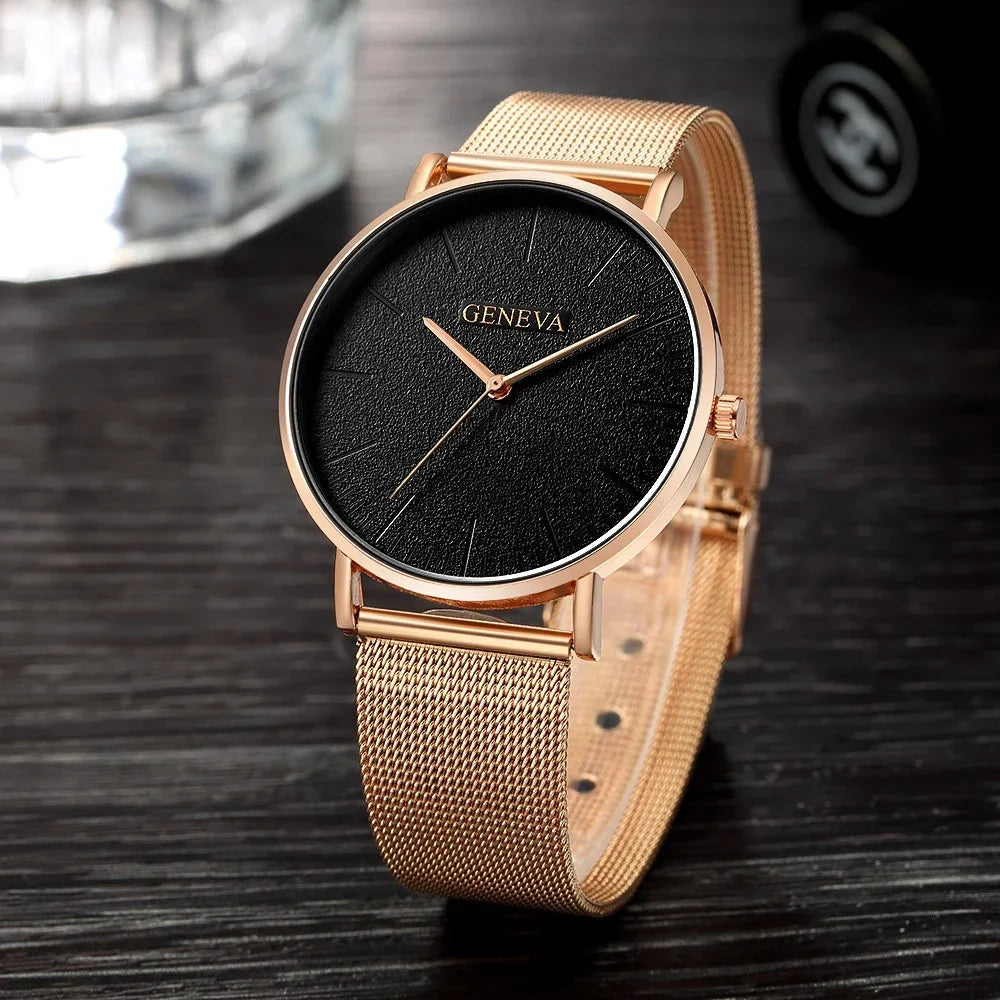 Montre Femme Vintage Quartz - Bracelet Acier Or Rose - Cadran Classique Élégant Casual