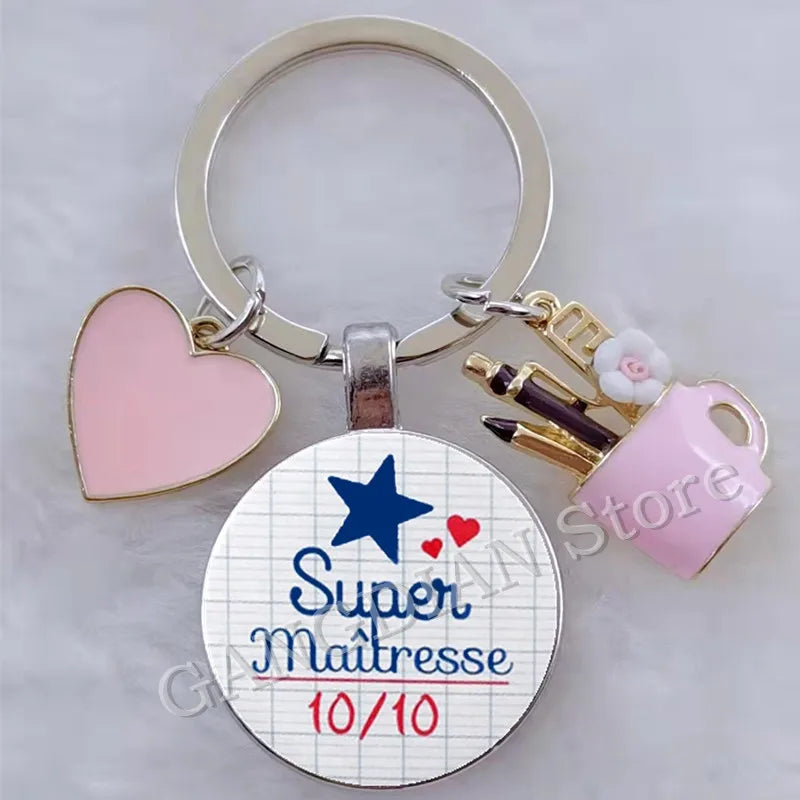 Porte-Clés Merci Maîtresse - Cadeau Fin d'Année Scolaire Personnalisable