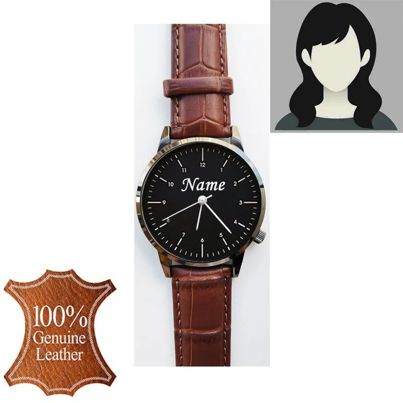 Montre Personnalisée Gravée Homme Femme - Étanche 3ATM Nom Logo sur Mesure - Cadeau Unique