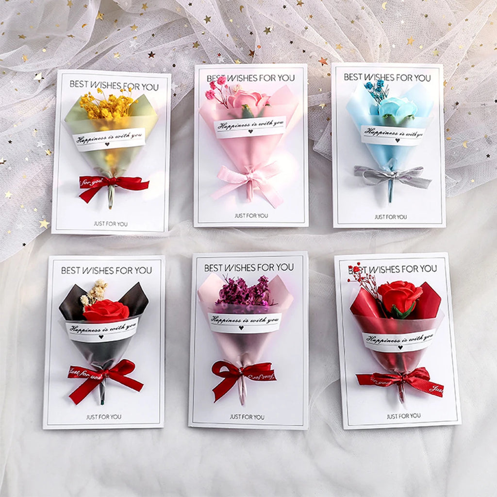 Carte de Vœux Artisanale avec Fleur Éternelle - Saint-Valentin Fête des Mères Anniversaire