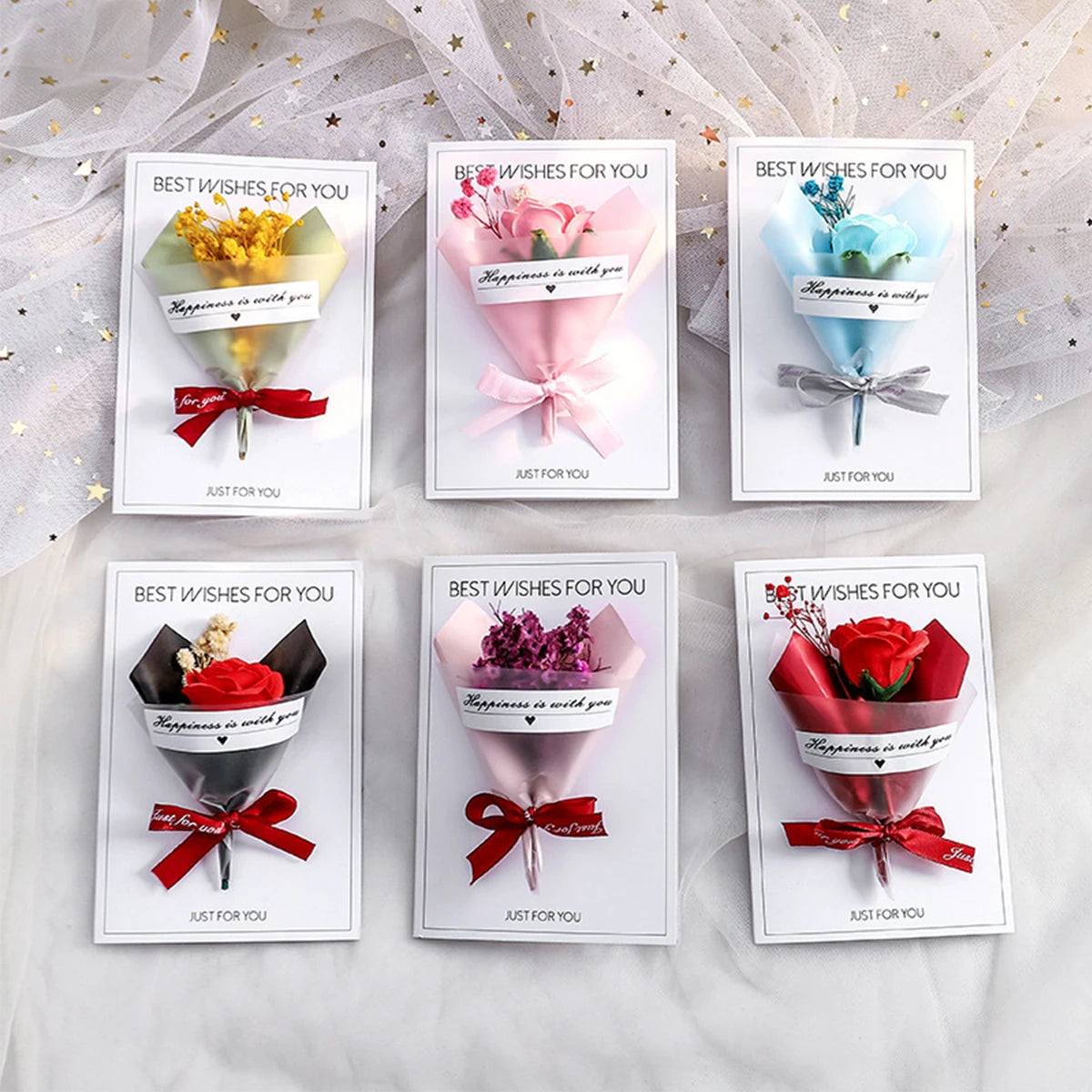 Carte de Vœux Artisanale avec Fleur Éternelle - Saint-Valentin Fête des Mères Anniversaire