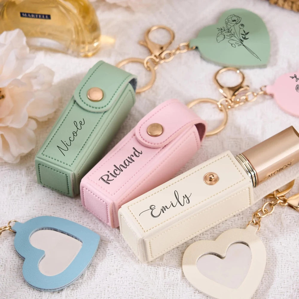 Étui Rouge à Lèvres Personnalisé Miroir Porte-Clés - Cadeau Demoiselle d'Honneur