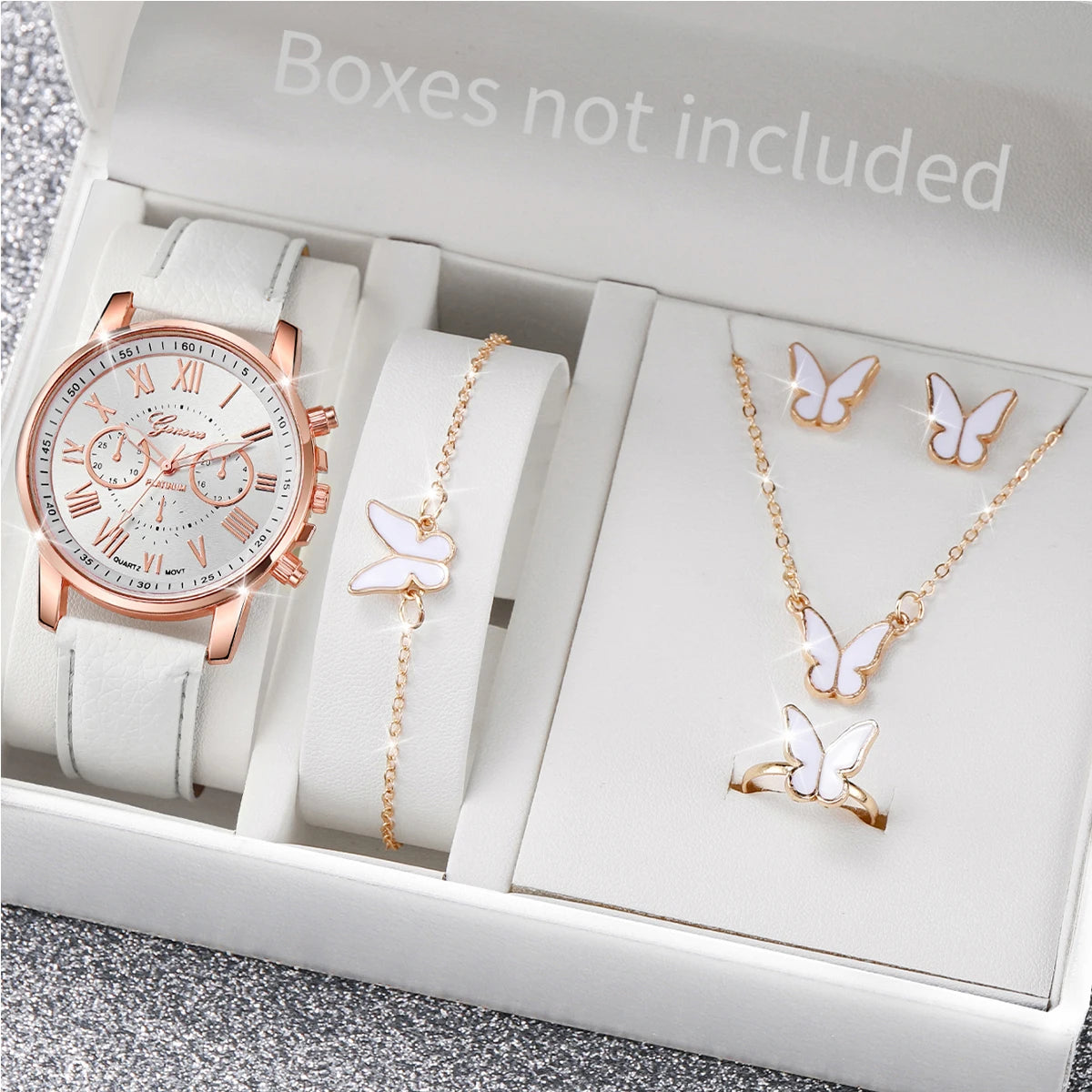 Coffret Montre Femme Quartz & Bijoux Cœur - Set 5/6 Pièces