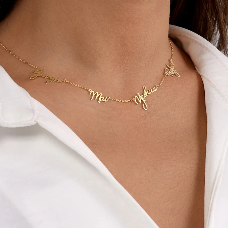 Collier Famille Personnalisé 1-9 Prénoms Acier Inoxydable - Bijou Gravure Multi-Prénoms Cadeau Maman