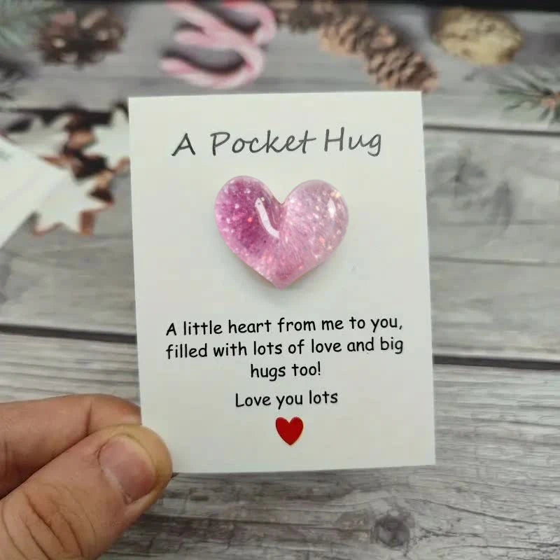 Porte-clés Pocket Hug Résine avec Carte d'Encouragement - Cadeau Amour Famille Amis Soutien Moral