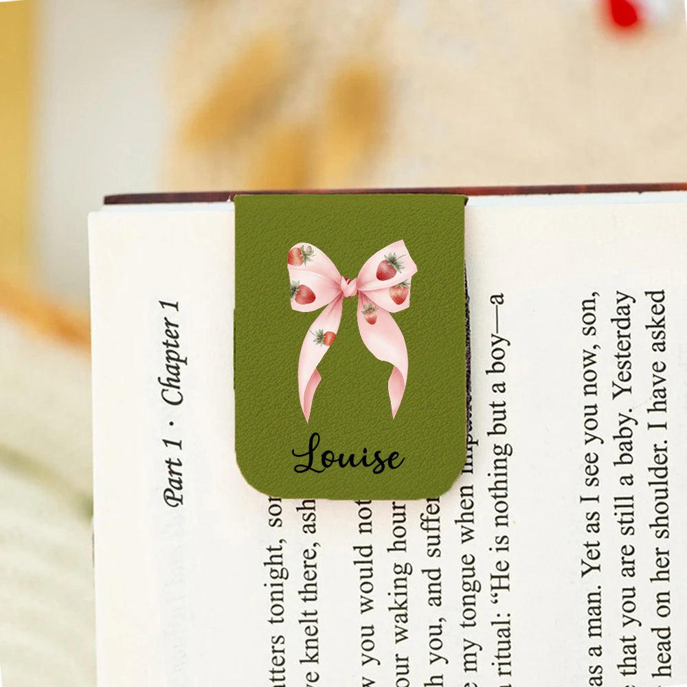 Marque-Page Personnalisé Cuir Nœud Magnétique Prénom - Cadeau Lecteur