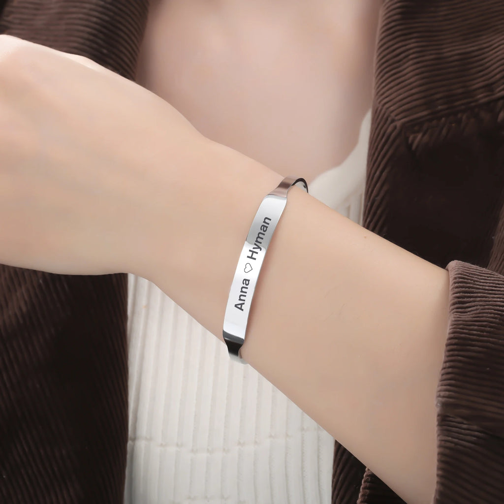 Bracelet Couple Acier Inoxydable Gravé Prénom - Jonc Personnalisé Or