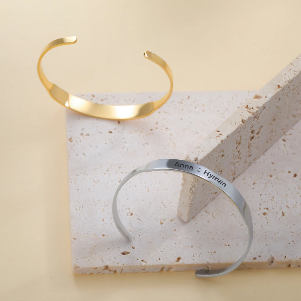 Bracelet Couple Acier Inoxydable Gravé Prénom - Jonc Personnalisé Or