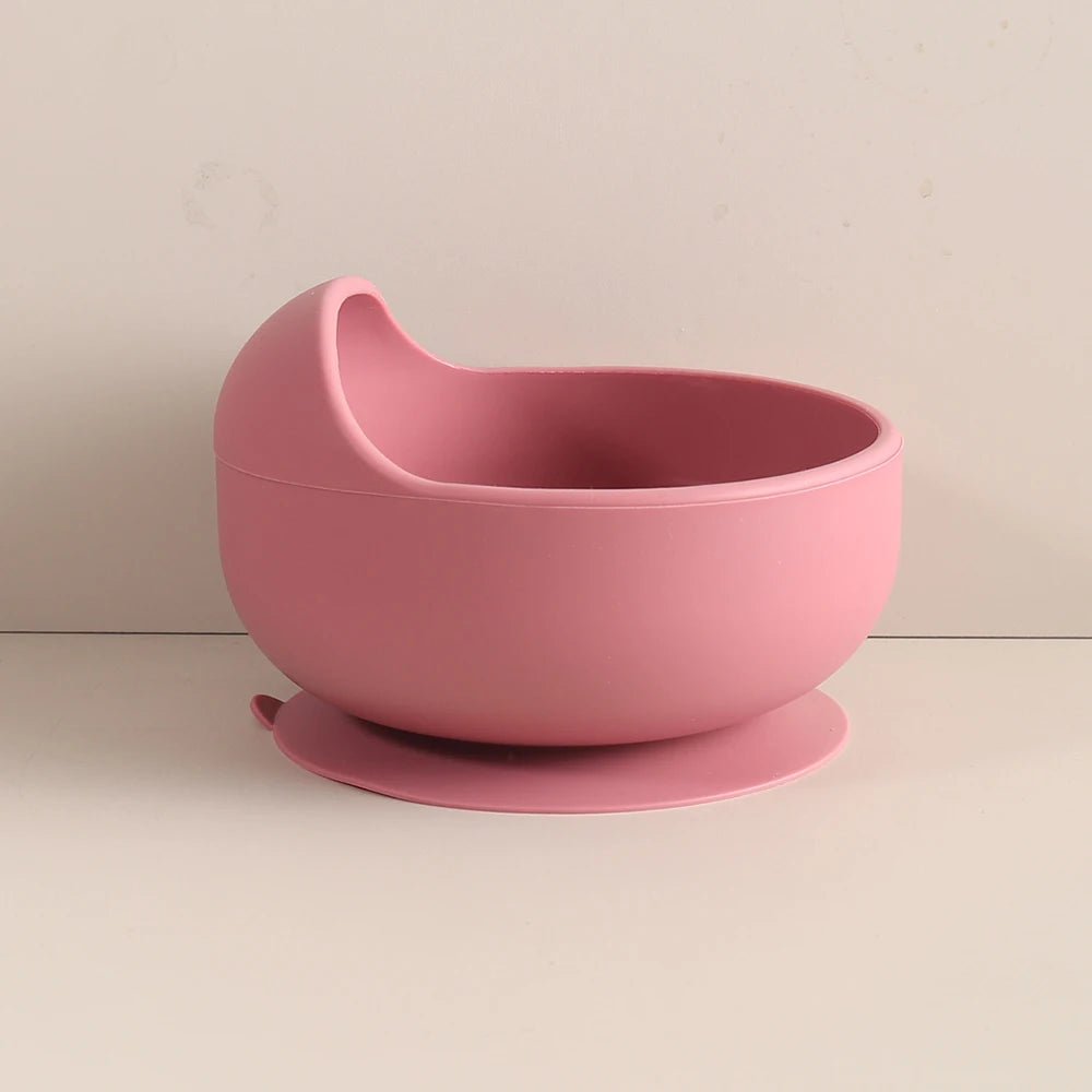 Bol Bébé Silicone 350ml avec Ventouse Anti-Renversement - Design Escargot Rose pour Apprentissage Autonomie