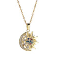 Collier Pendentif Soleil & Lune Acier Inoxydable - Zircone Cubique Luxe Bijou Femme Mariage Saint-Valentin