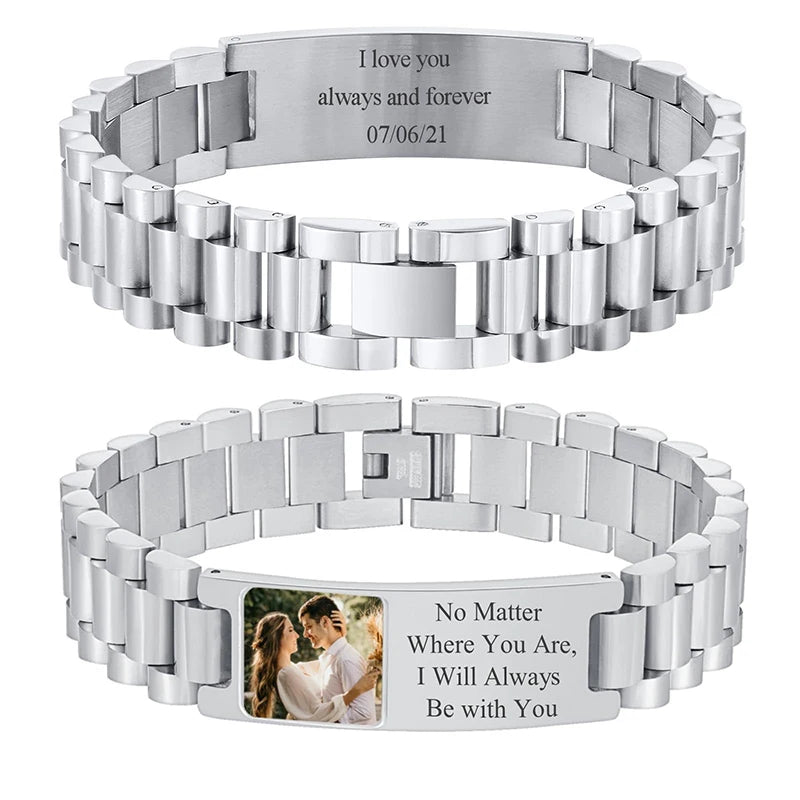Bracelet Homme Acier Inoxydable Personnalisé - Photo & Gravure | Maillons Ajustables