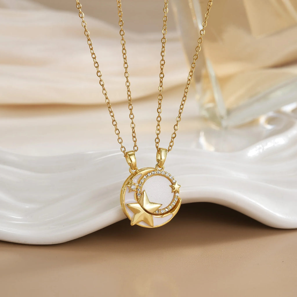 Collier Couple Magnétique Lune et Soleil - Bijou Saint-Valentin Acier Inoxydable