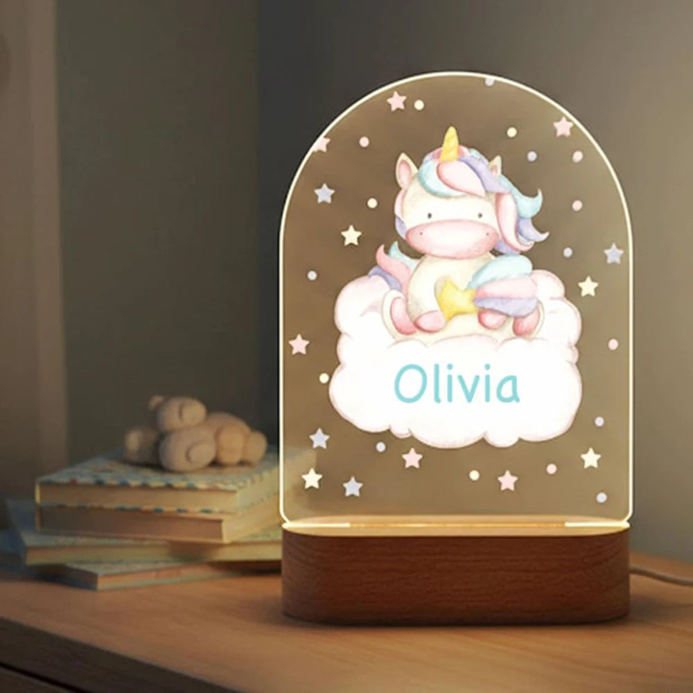 Veilleuse Bébé Arc-en-Ciel Personnalisée - Prénom & Détails de Naissance Gravés