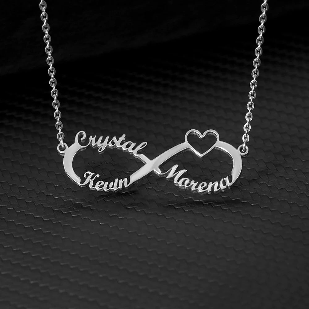 Collier Double Cœur Infini Personnalisé 2 Prénoms Acier Inoxydable - Cadeau Femme