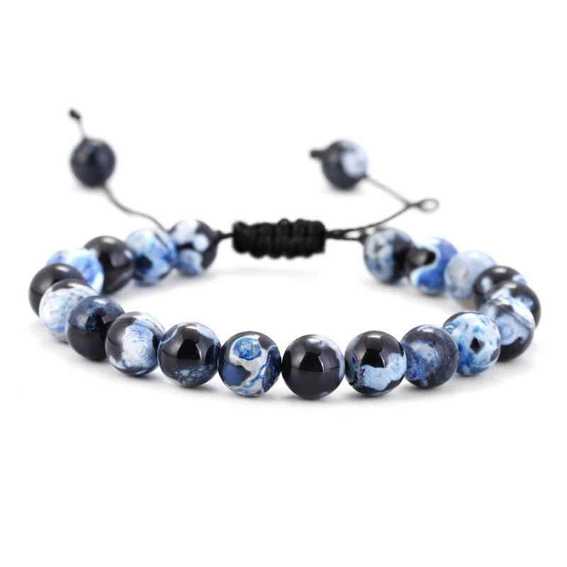 Bracelet Pierre de Lave et Œil de Tigre 8mm - Corde Tressée Ajustable Yoga Guérison Unisexe Bijou Spirituel