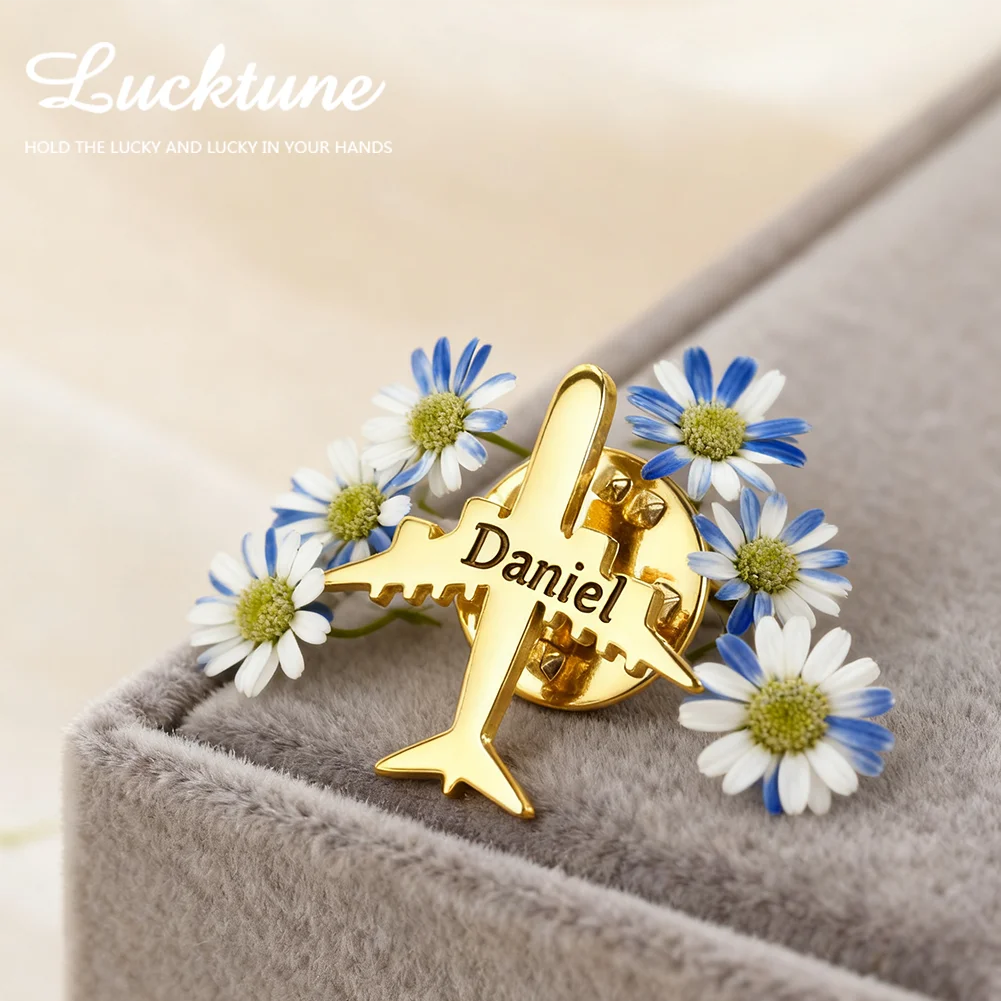 Broche Avion Personnalisée Gravure Prénom - Bijou Aviation Acier Inoxydable Cadeau Pilote