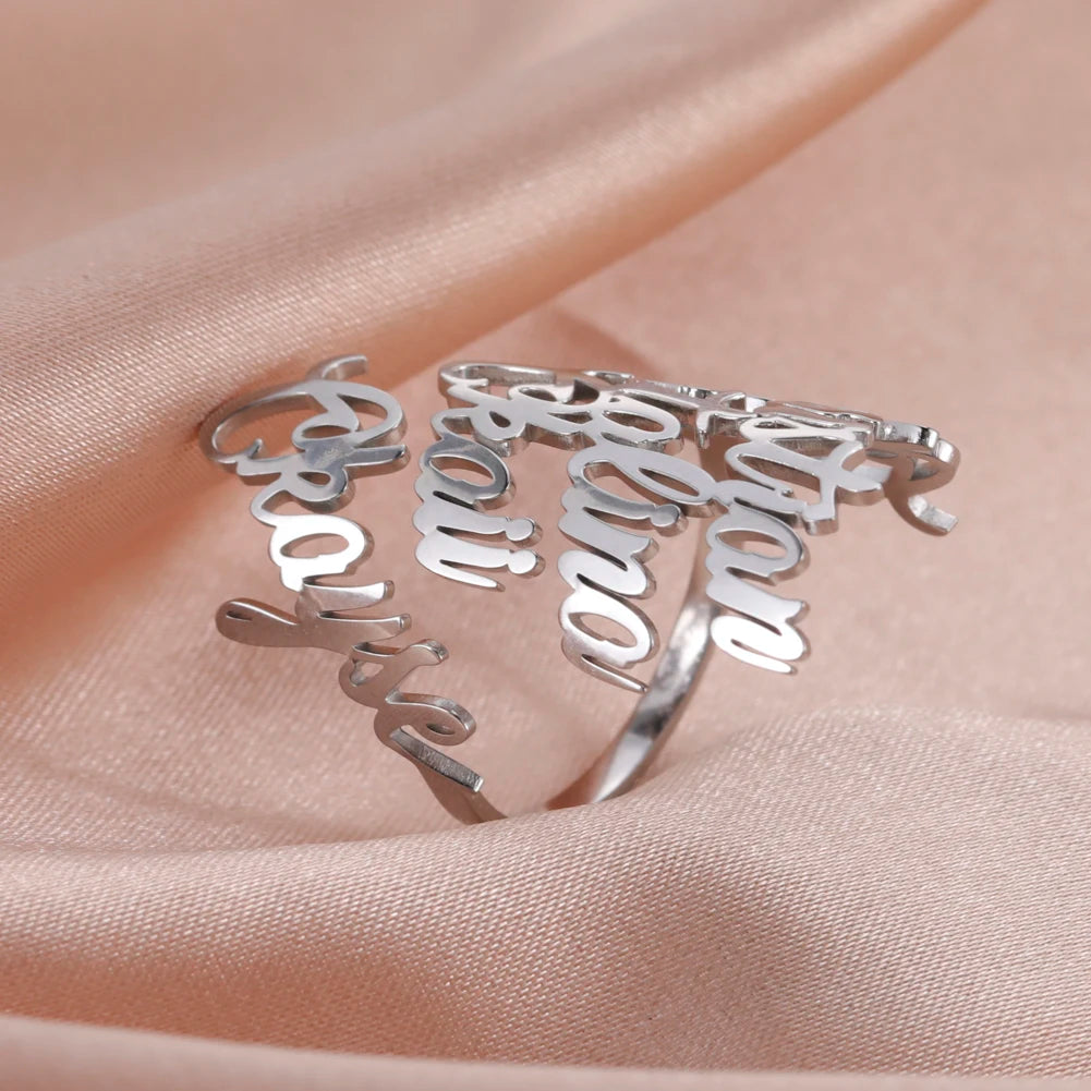 Bague Double Prénom Personnalisée Acier Inoxydable - Couple Famille Or