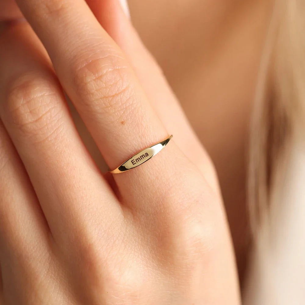 Bague Personnalisée Gravure Prénom Date Numéro Femme - Acier Inoxydable Argent Or Cadeau Saint-Valentin