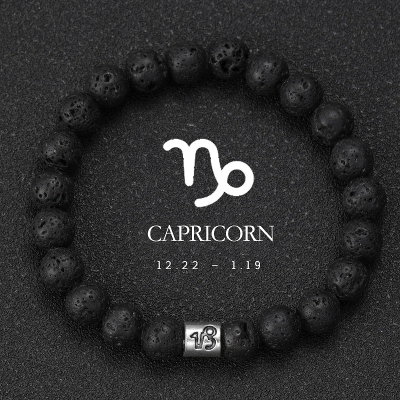 Bracelet Signe Astrologique Pierre Volcanique Naturelle - 12 Signes Zodiaque Bélier Vierge Capricorne Taureau Unisexe