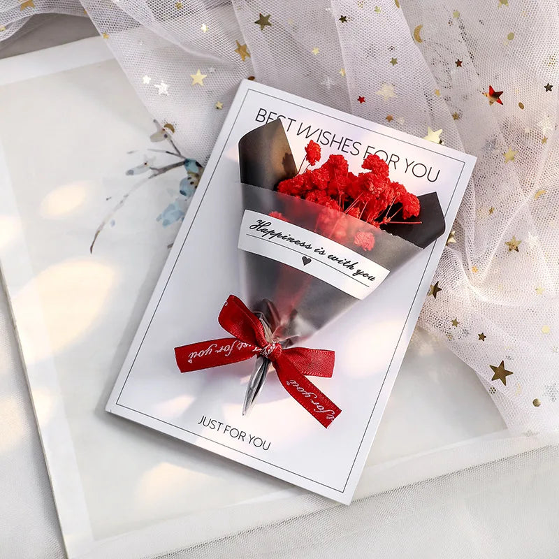 Carte de Vœux Artisanale avec Fleur Éternelle - Saint-Valentin Fête des Mères Anniversaire