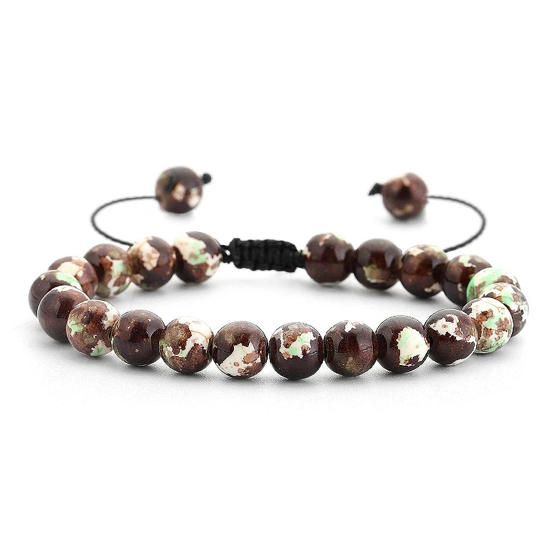 Bracelet Pierre de Lave et Œil de Tigre 8mm - Corde Tressée Ajustable Yoga Guérison Unisexe Bijou Spirituel