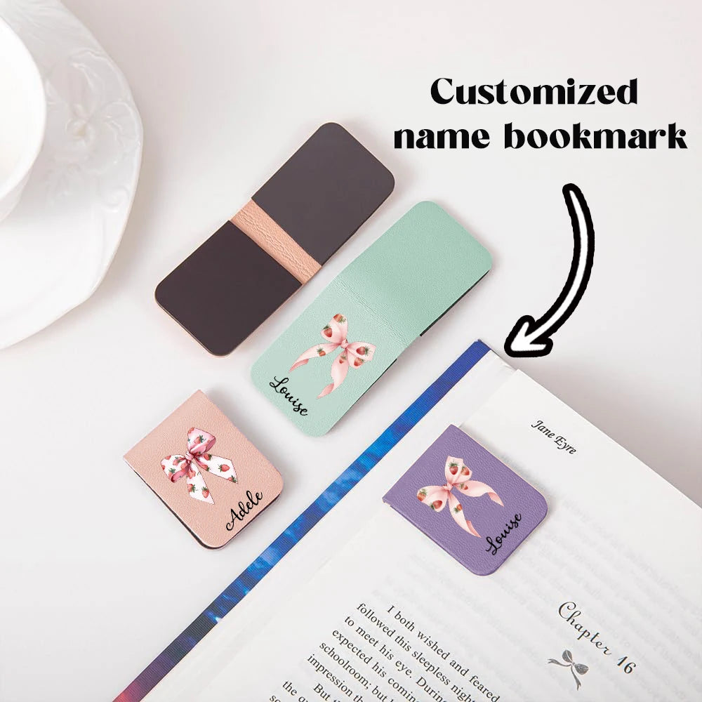 Marque-Page Personnalisé Cuir Nœud Magnétique Prénom - Cadeau Lecteur