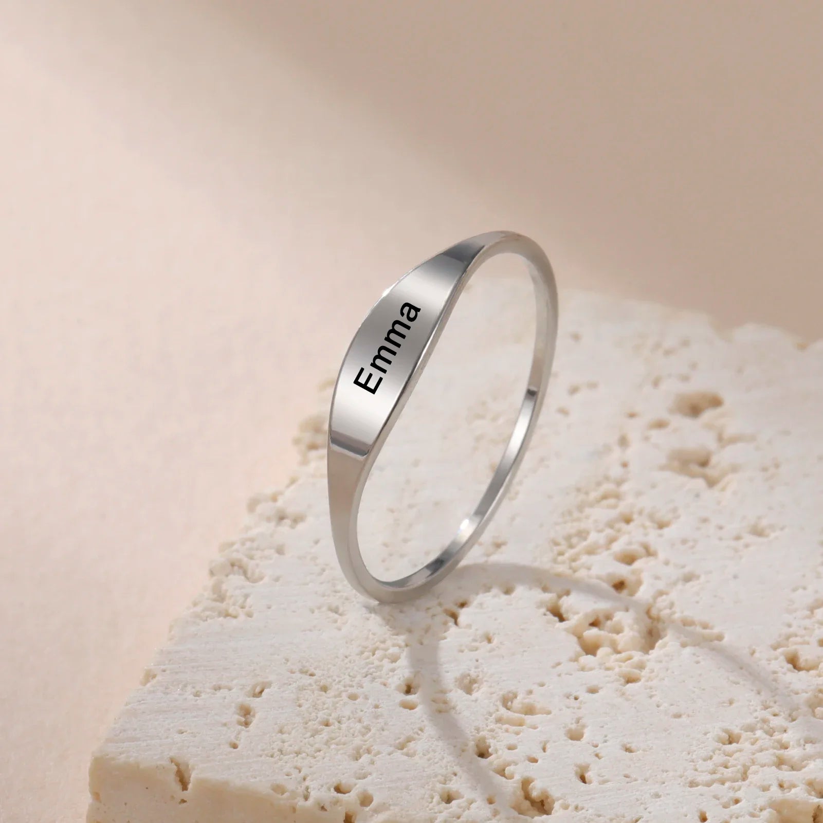 Bague Personnalisée Gravure Prénom Date Numéro Femme - Acier Inoxydable Argent Or Cadeau Saint-Valentin