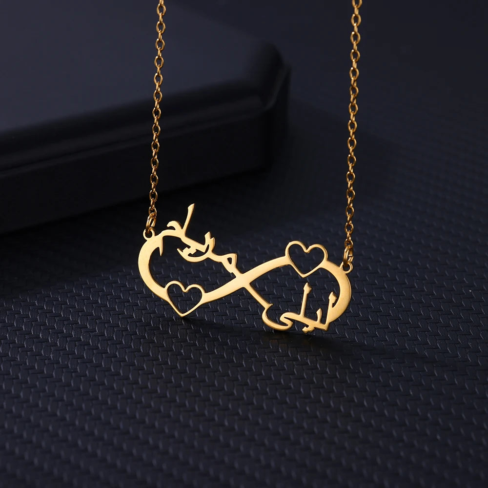 Collier Double Cœur Infini Personnalisé 2 Prénoms Acier Inoxydable - Cadeau Femme
