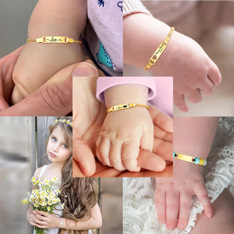 Bracelet Bébé Personnalisé Acier Inoxydable Gravure Prénom - Cadeau Naissance
