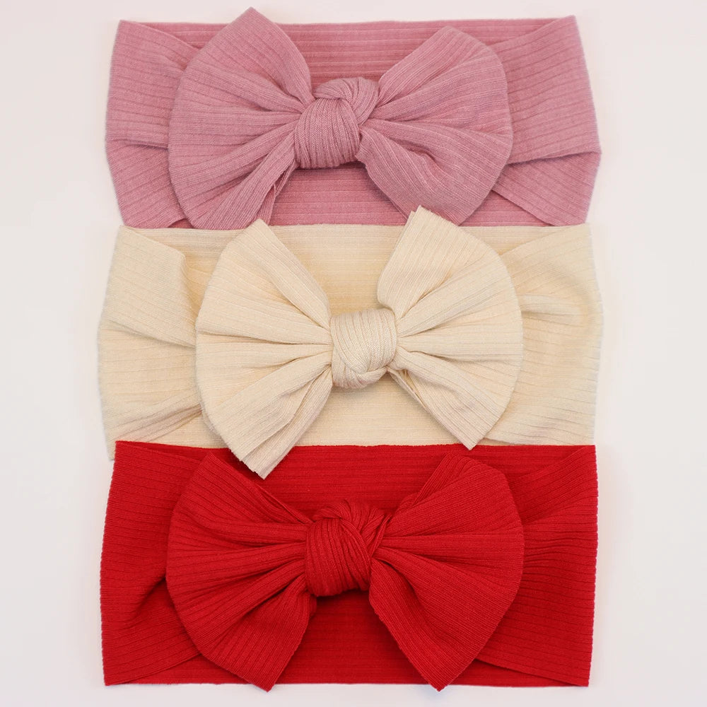 Set 3 Bandeaux Bébé Fille Élastiques avec Nœuds - Accessoires Cheveux Nouveau-né Turban Doux