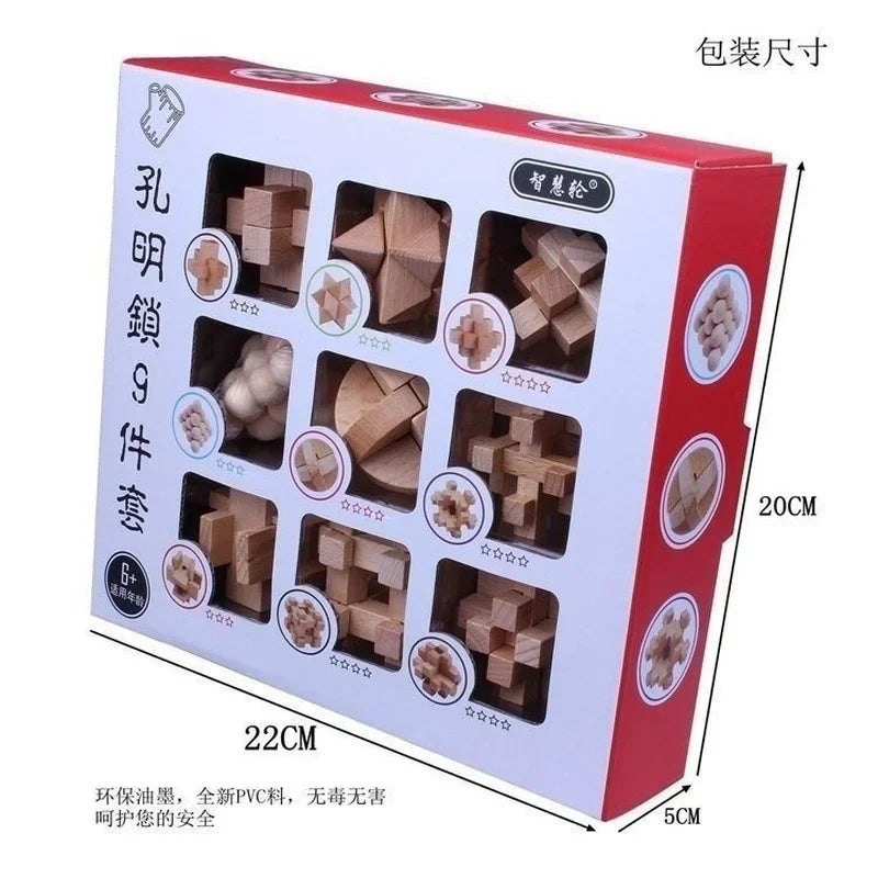 Set de 9 Puzzles Éducatifs en Bois - Casse-Têtes Luban Lock pour Enfants et Étudiants