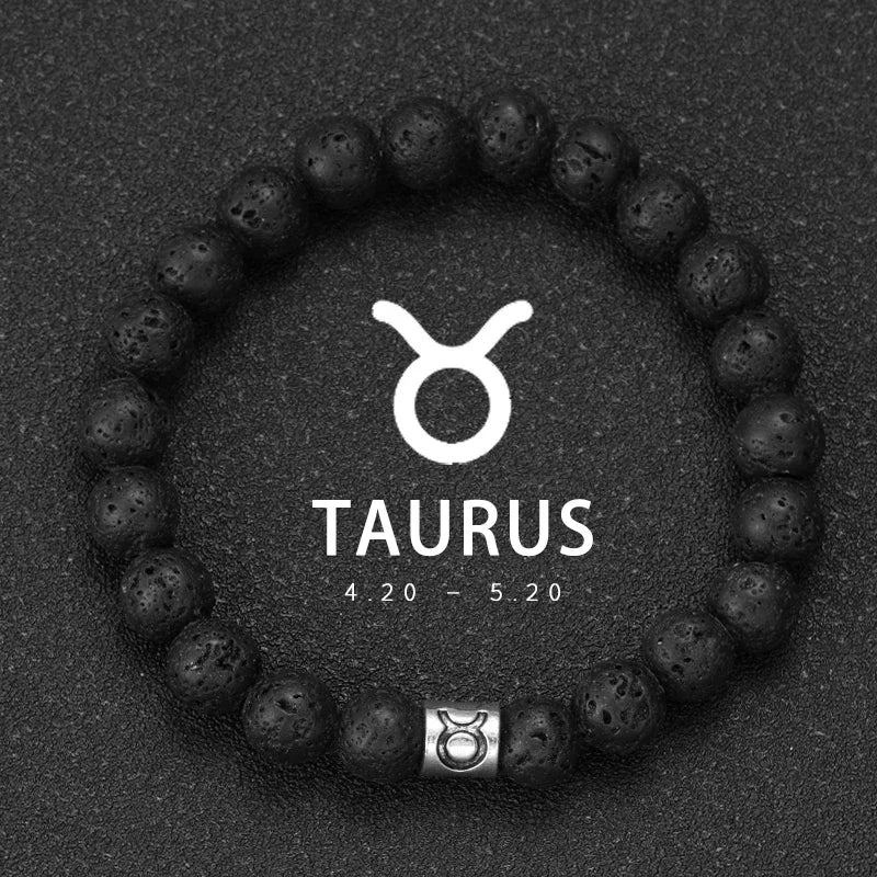 Bracelet Signe Astrologique Pierre Volcanique Naturelle - 12 Signes Zodiaque Bélier Vierge Capricorne Taureau Unisexe