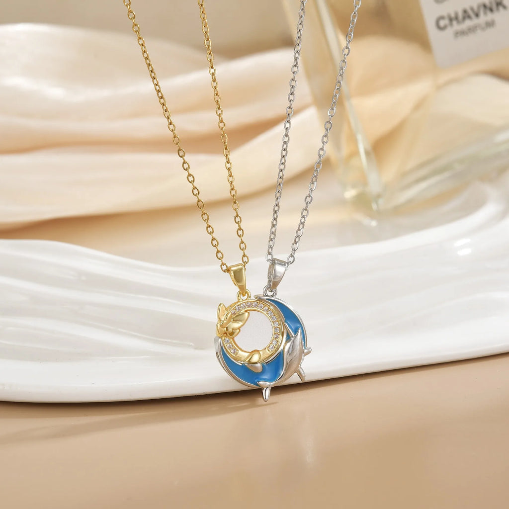 Collier Couple Magnétique Lune et Soleil - Bijou Saint-Valentin Acier Inoxydable