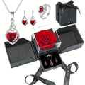 Coffret Cadeau Bijoux Cœur 4 Pièces avec Rose - Parure Complète Saint-Valentin
