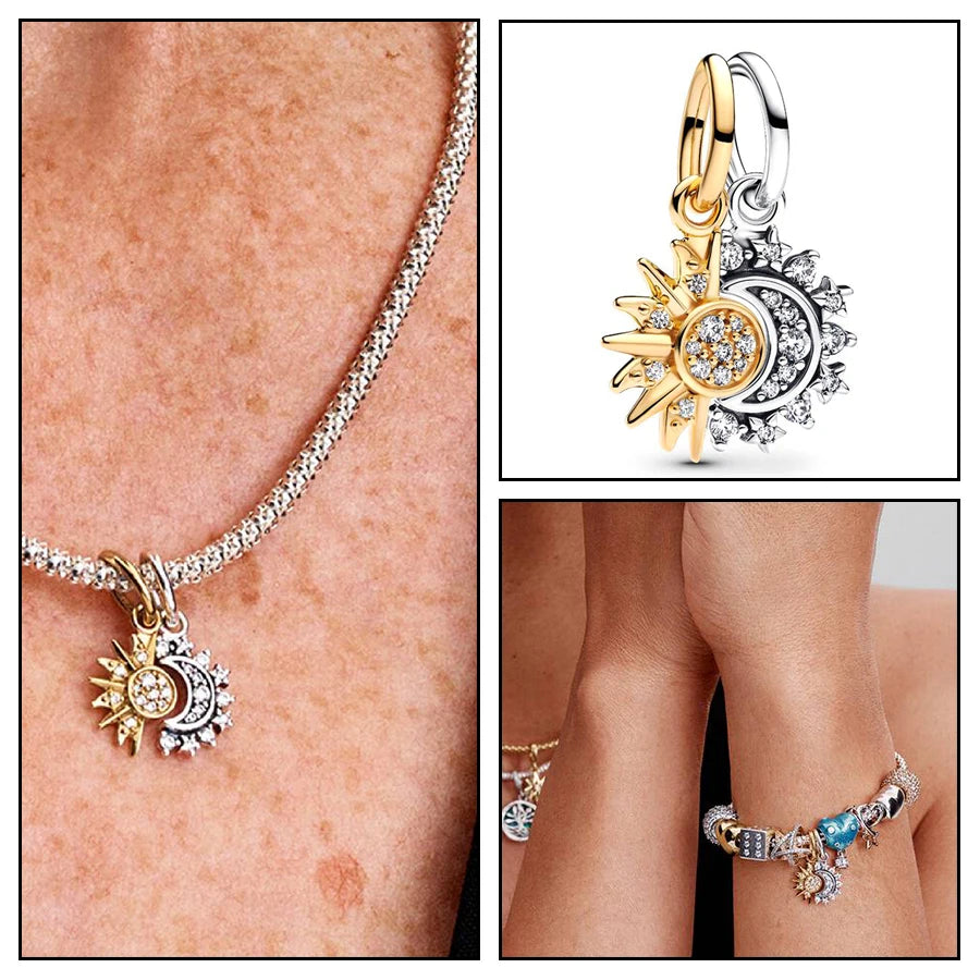 Charm Bead Soleil & Lune Séparable Argent 925 - Pendentif Bracelet Pandora Compatible Bijou Femme
