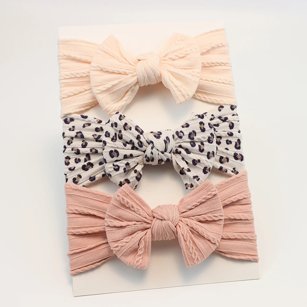 Set 3 Bandeaux Bébé Fille Élastiques avec Nœuds - Accessoires Cheveux Nouveau-né Turban Doux