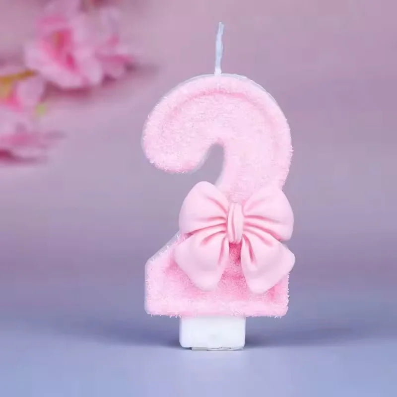 Bougies Gâteau Chiffre 0-9 Nœud Rose - Décoration Anniversaire Fille Thème Coquette
