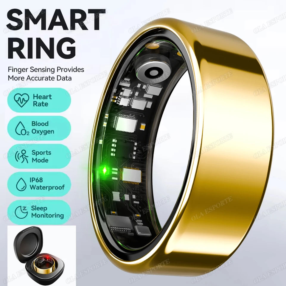 Bague Connectée R09 avec Boîtier de Charge - Moniteur Cardiaque & Oxygène - Étanche 5ATM