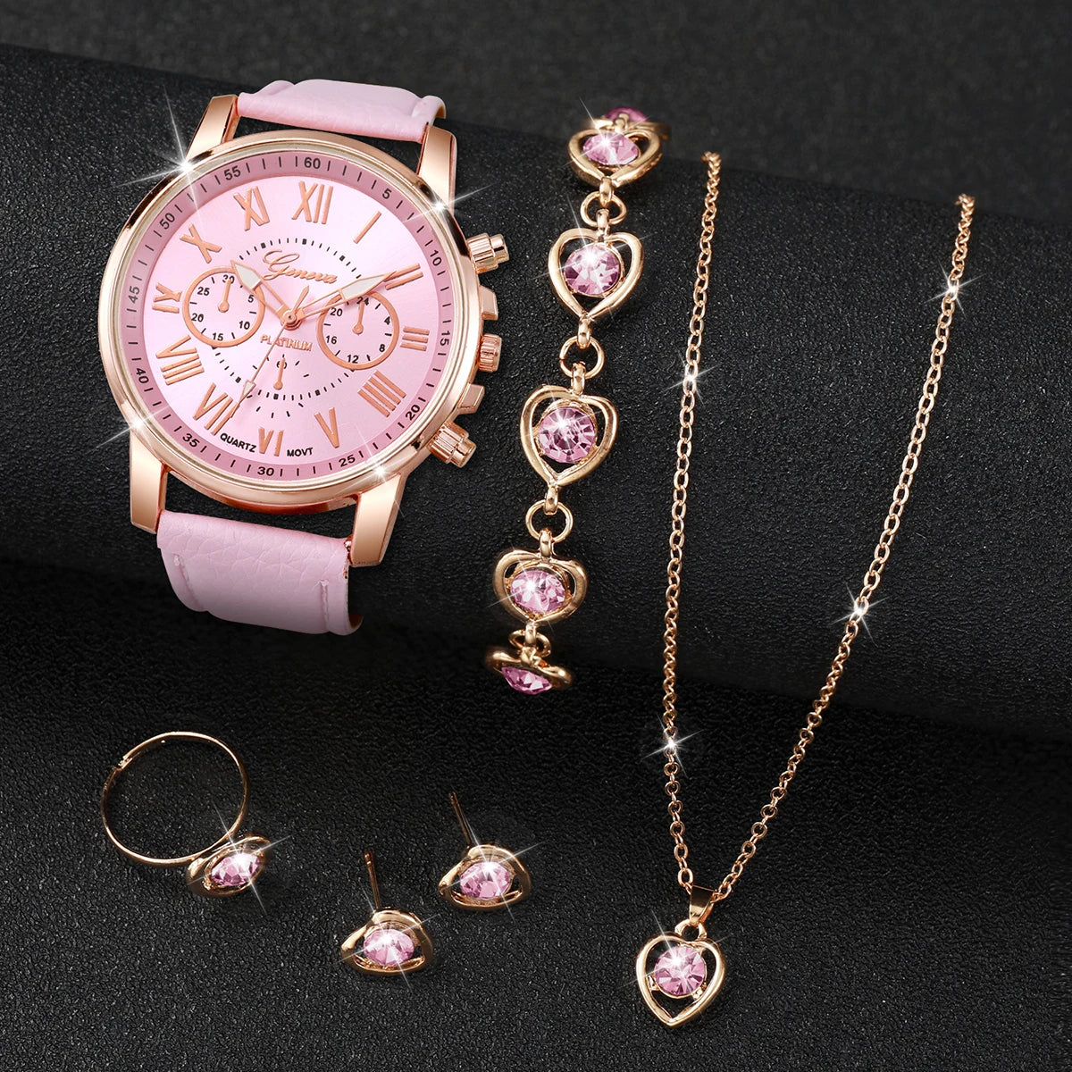 Coffret Montre Femme Quartz & Bijoux Cœur - Set 5/6 Pièces