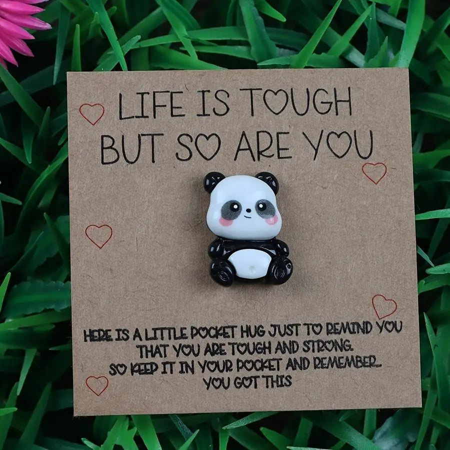 Porte-clés Panda Résine avec Carte Pocket Hug - Cadeau Motivant Citation Inspirante Amis & Famille