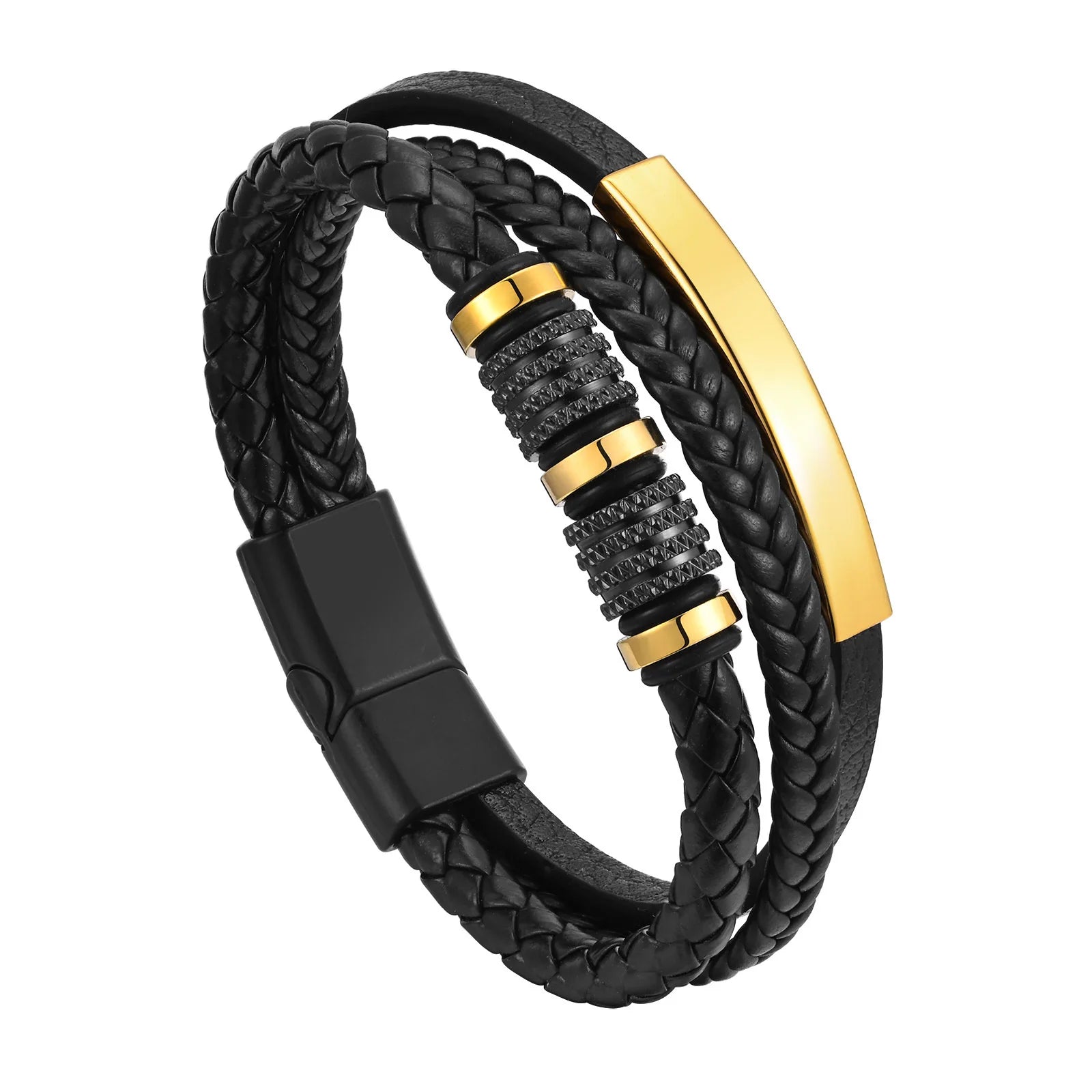Bracelet Cuir Tressé Personnalisé Homme - Gravure Prénom Texte Triple Tressage Cuir PU Cadeau