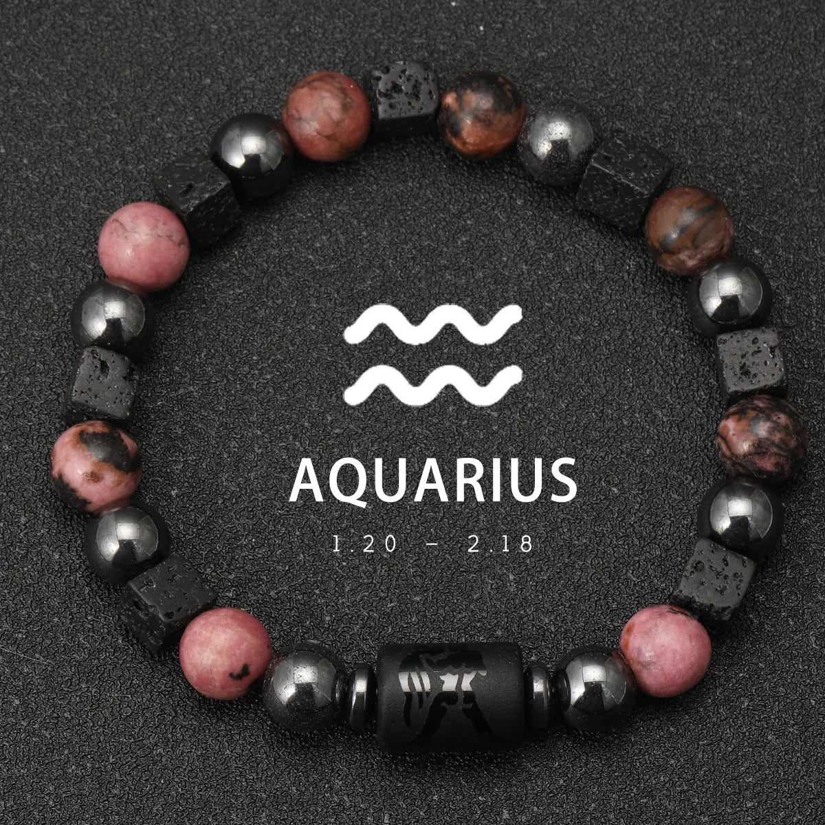 Bracelet Signe Astrologique Pierres Naturelles - 12 Signes Zodiaque Verseau Cancer Vierge Poissons Bijou Unisexe