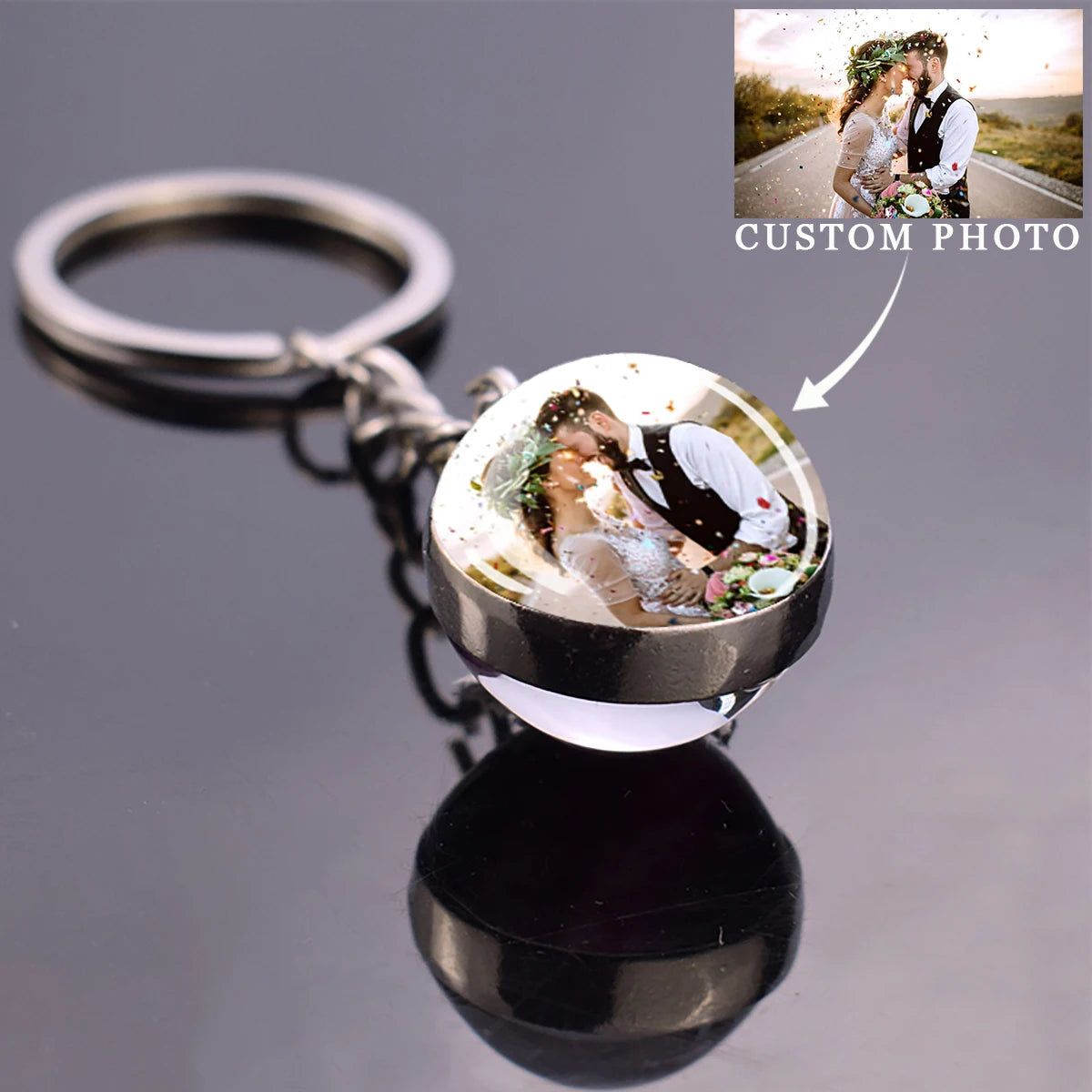 Porte-Clés Personnalisé Photo Boule Verre Lumineux - Cadeau Bijou