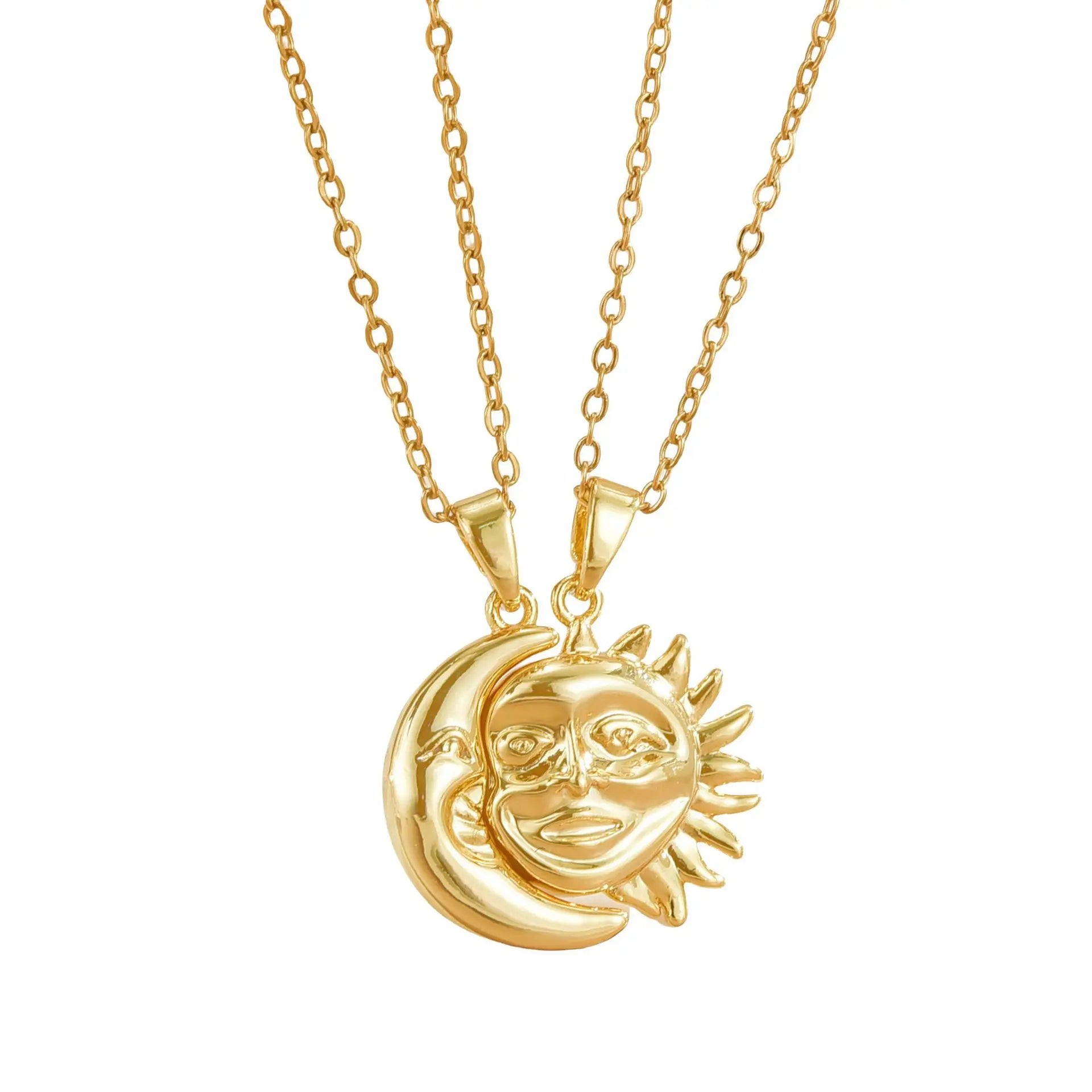 Collier Couple Magnétique Lune et Soleil - Bijou Saint-Valentin Acier Inoxydable