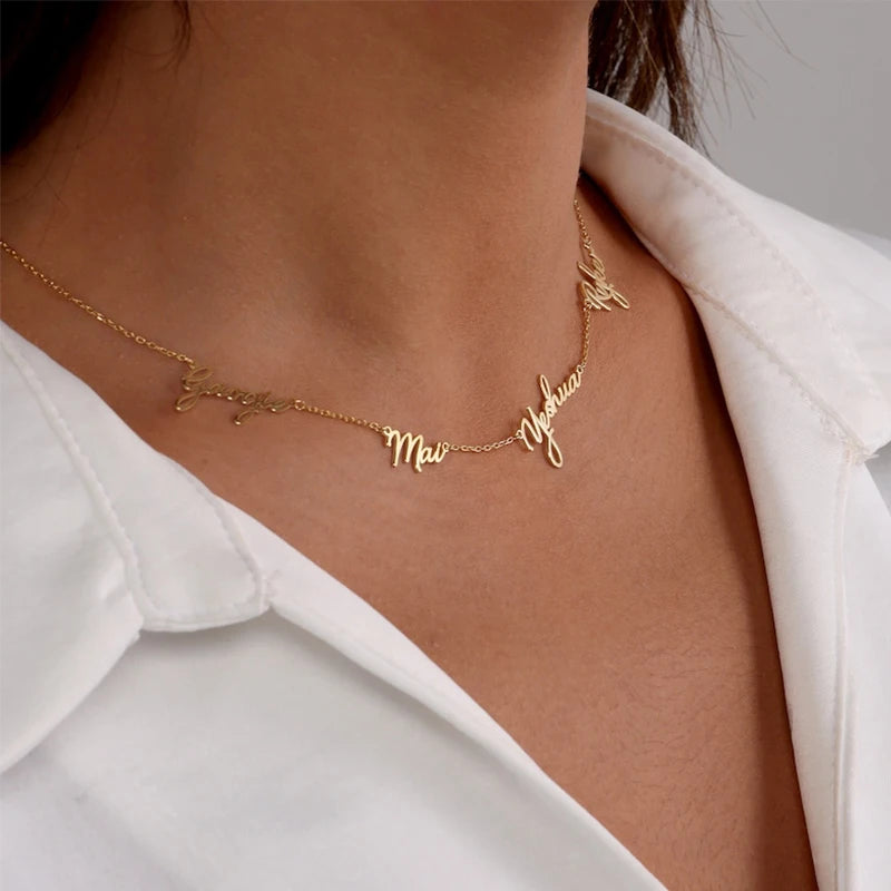 Collier Famille Personnalisé 1-9 Prénoms Acier Inoxydable - Bijou Gravure Multi-Prénoms Cadeau Maman