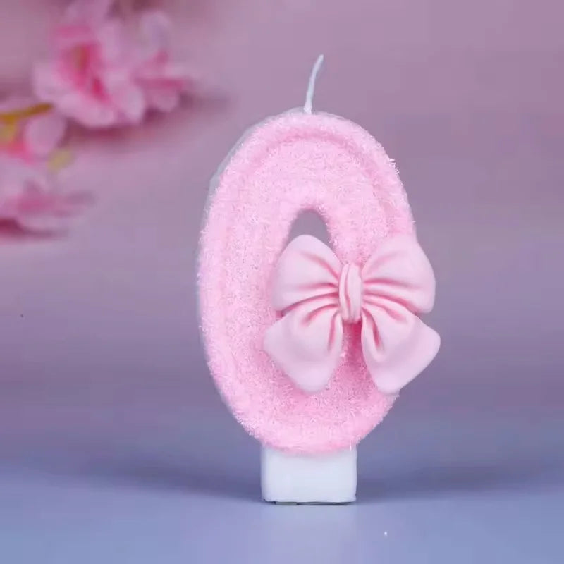 Bougies Gâteau Chiffre 0-9 Nœud Rose - Décoration Anniversaire Fille Thème Coquette