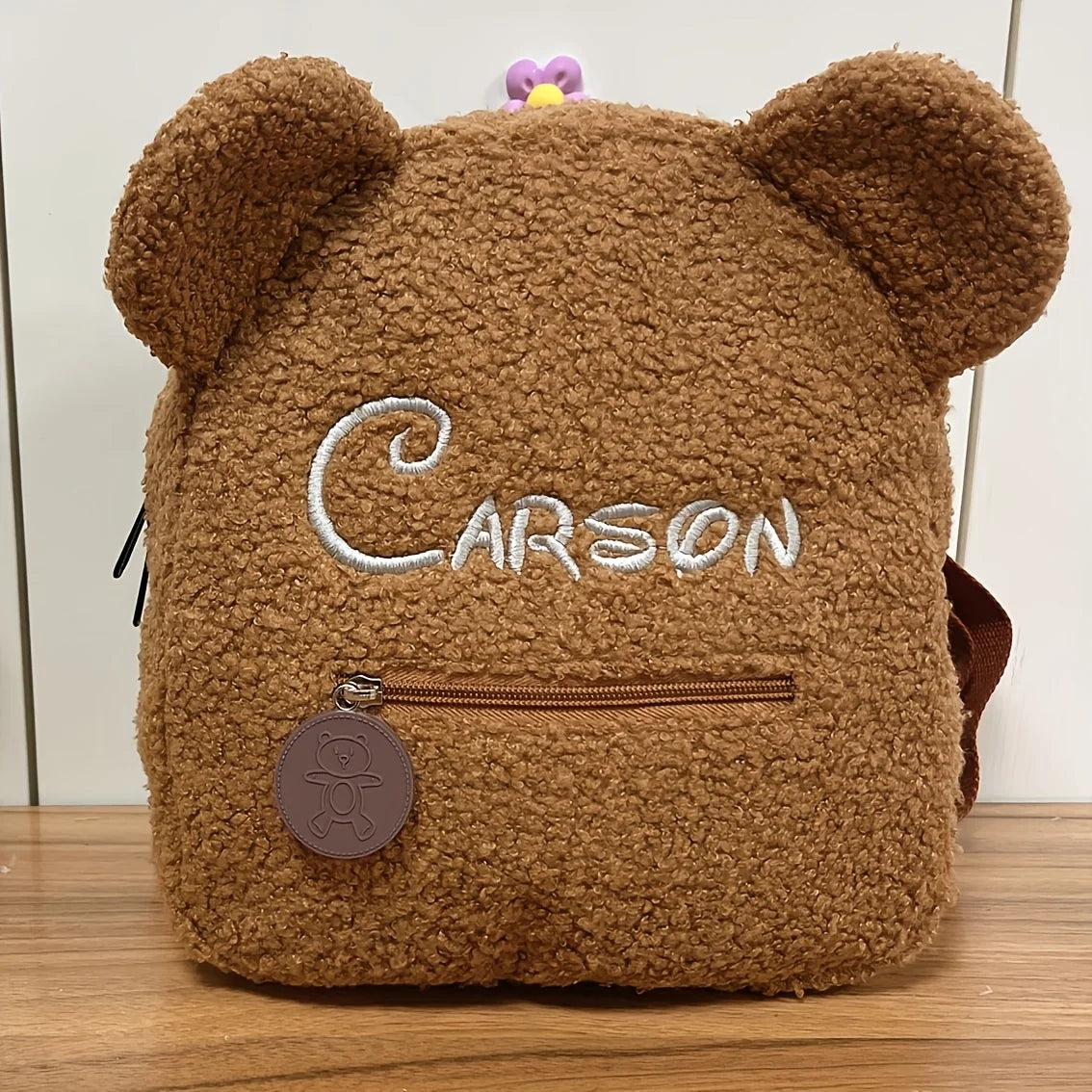 Sac à Dos Peluche Ours Personnalisé Brodé - Prénom Enfant Automne Hiver - Cadeau Maternelle