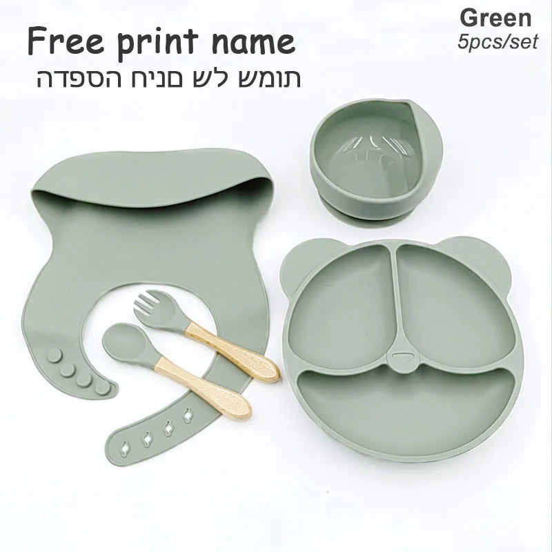 Set Vaisselle Silicone Bébé Personnalisé 8 Pièces - Assiette Bol Tasse Bavoir Prénom