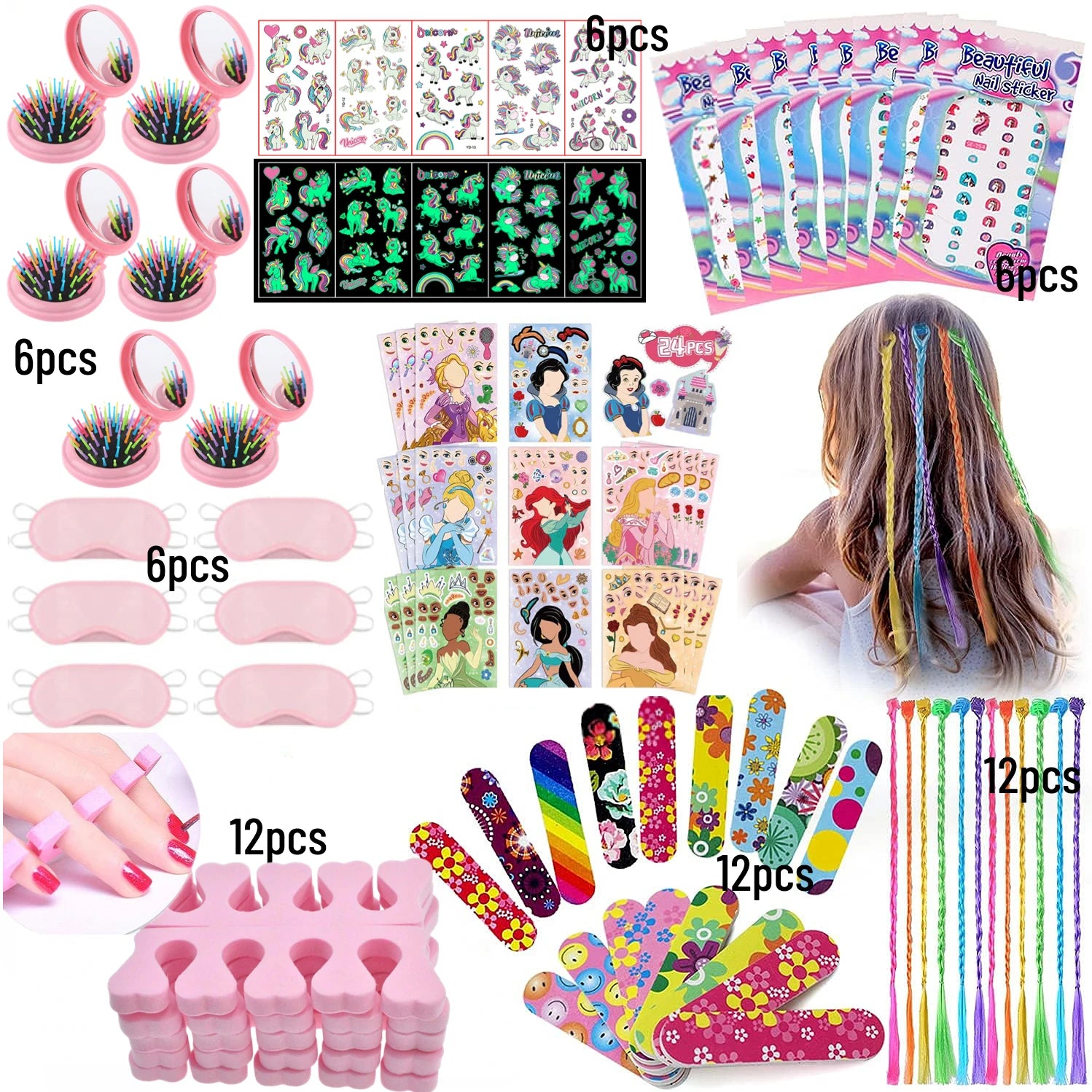Set Spa Party Filles 6 Pièces - Peignoirs Satin Chaussons Sac Cadeau